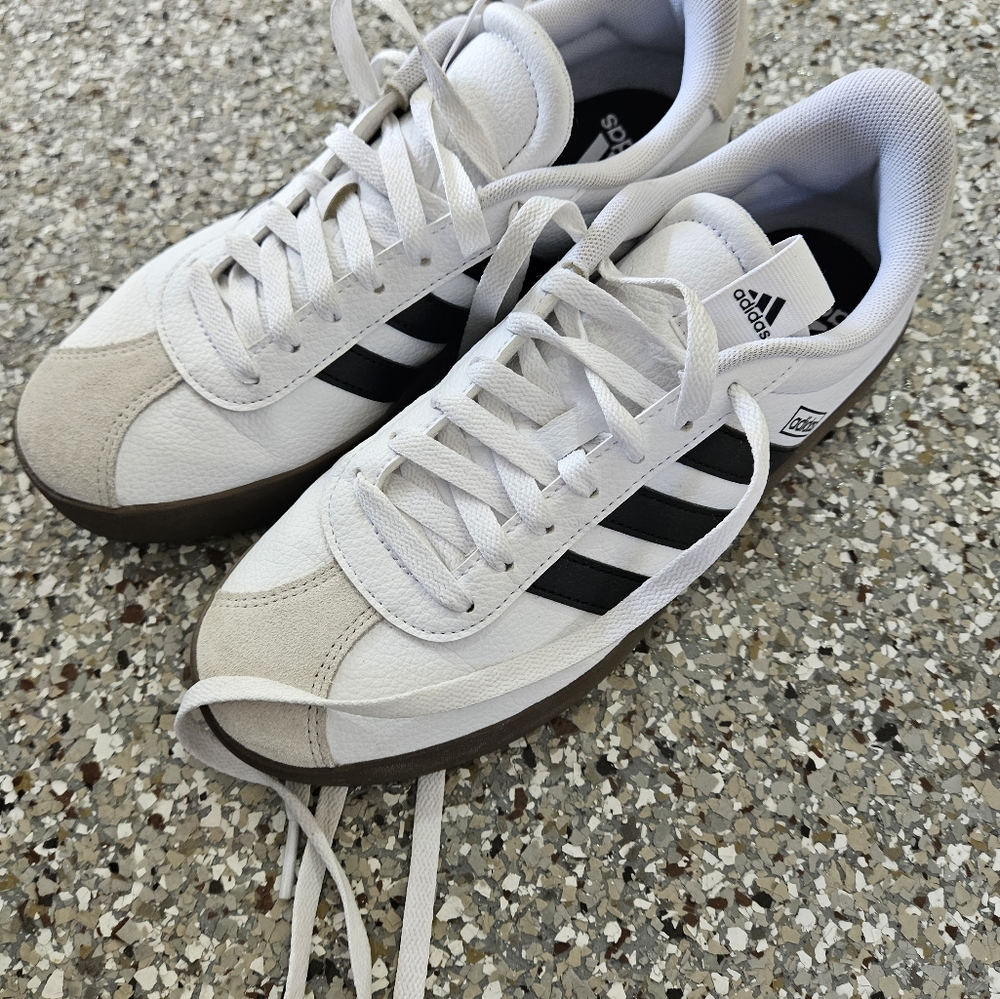 Gently Used Adidas Classic White and Black Sneakers